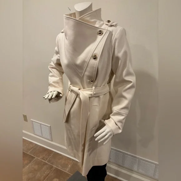 Guess Wool Blend Asymmetrical Cream Colored Wrap Coat, Size XL - Picture 5 of 16